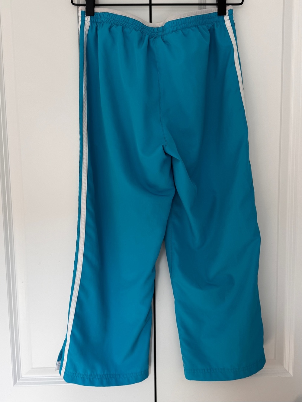 Capri Adidas Women's Teal Blue Track Pants with White Stripes - Picture 6 of 10